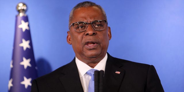 US Secretary of Defense Lloyd Austin delivers a statement to the press at the Israel Aerospace Industries (IAI) headquarters near the Ben Gurion airport in Tel Aviv, March 9, 2023.