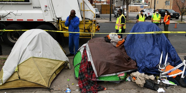 The city of Denver removed a group of people who had settled around the intersections of 22nd St. and Champ St. on April 30, 2020. 