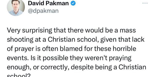 Progressive talk show host David Pakman tweeted about the Nashville shooting.