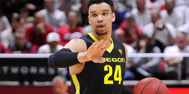 Dillon Brooks of the Oregon Ducks directs a play against the Utah Utes at the Jon M. Huntsman Center on Jan. 14, 2016, in Salt Lake City.