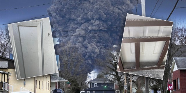 A black plume rises over East Palestine, Ohio, as a result of a controlled detonation of a portion of the derailed Norfolk Southern trains Feb. 6, 2023.