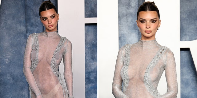 Emily Ratajkowski went for the barely-there look on the red carpet at Vanity Fair party.