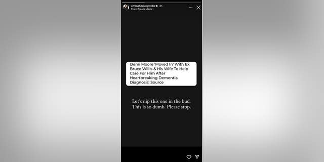 Emma Heming Willis denied via her Instagram story that Demi Moore had moved in with their family.