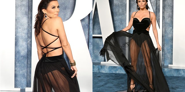 Eva Longoria went sheer on the bottom wearing a see-through Zuhair Murad number.