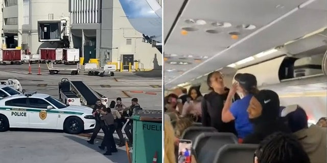 Eine Frau aus Texas wurde von der Polizei getragen, nachdem sie am Dienstag, dem 21. März, auf einem Flug von Frontier Airlines aus Miami, Florida, in eine verbale Auseinandersetzung geraten war.