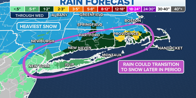 Rain and snow forecast in the Northeast through Wednesday