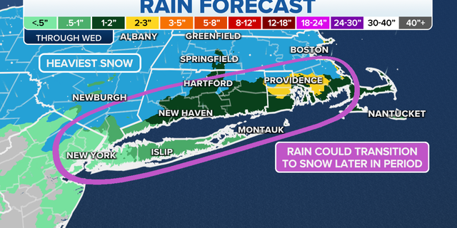 Rain and snow forecast in the Northeast through Wednesday