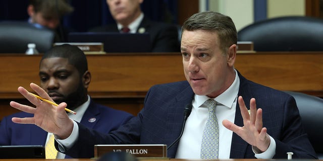 Feb 7, 2023: U.S. Rep. Pat Fallon (R-TX) questions witness during a a House House Oversight and Reform Committee hearing on the U.S. southern border. 