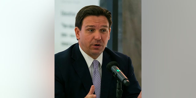 Florida Gov. Ron DeSantis speaks during a roundtable discussion at the American Museum of the Cuban Diaspora in Miami's Coral Way neighborhood on Monday, Feb. 7, 2022.