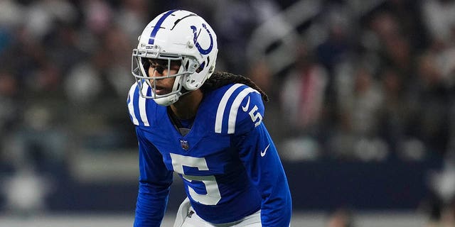 Stephon Gilmore of the Indianapolis Colts gets set against the Dallas Cowboys at AT and T Stadium Dec. 4, 2022, in Arlington, Texas.