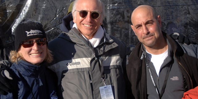 Larry David, center, is pictured at Deer Valley with fellow actors Glenn Close and Stanley Tucci.