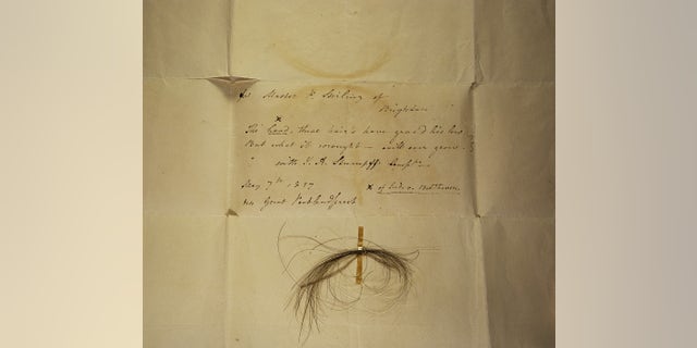 The Stumpff Lock from which Beethoven’s high-coverage genome was sequenced. The lock is affixed to a letter from Johann Andreas Stumpff to Patrick Stirling, dated May 7, 1827. Stumpff’s poem reads, "The head, these hair’s have grac’d lies low; But what it wrought — will ever grow."