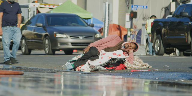 Homeless man sleeping, Los Angeles