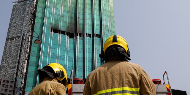 An under-construction skyscraper is seen after a blaze is put out at Tsim Sha Tsui in Hong Kong March 3, 2023.