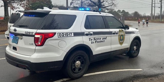 A Huntsville, Alabama police vehicle. Two Huntsville police officers were fighting for their lives Tuesday after being shot, officials said.