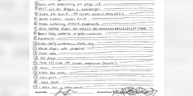 The first item seized from Bryan Kohberger's parents' home listed is a knife. All four University of Idaho victims had been stabbed to death around 4 a.m. on Nov. 13, 2022, according to police. Another item that stands out — a "book with underlining on page 118."