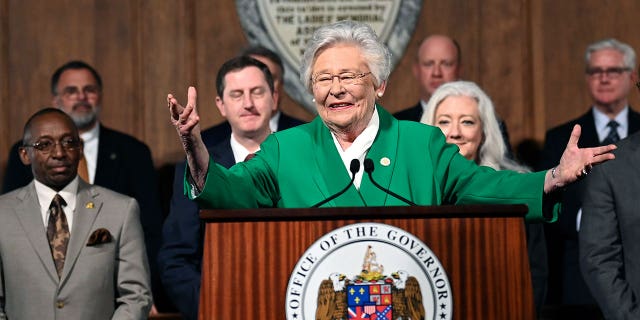 Alabama Gov. Kay Ivey delivers her State of the State address on March 7, 2023, in Montgomery.