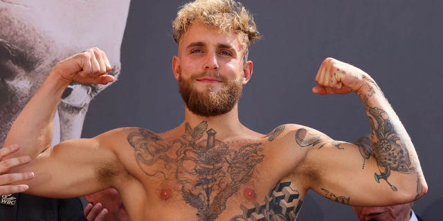 Boxer Jake Paul is pictured during a weigh-in Feb. 25, 2023.