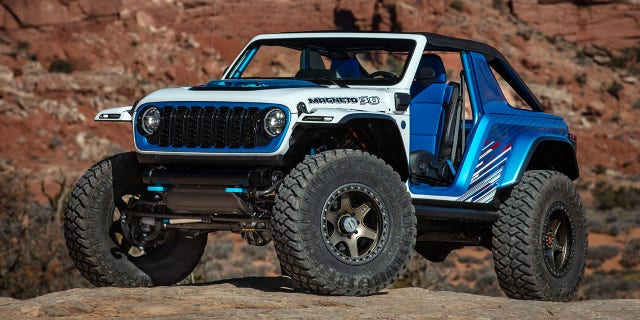 The Wrangler Magneto 3.0 Concept has a 600 hp electric motor and six-speed manual transmission.