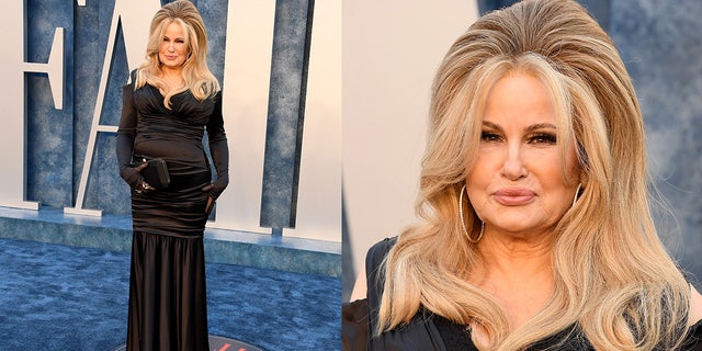 Jennifer Coolidge wore a figure-hugging black dress for the Vanity Fair Oscars party.