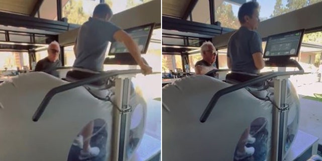 Jeremy Renner uses unique treadmill to strengthen his legs.