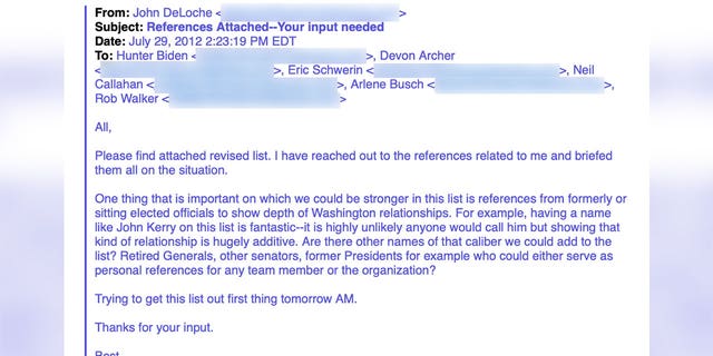 In a July 2012 email from John DeLoche, one of the RSTP partners, to Walker, Schwerin, Hunter, and other partners, he says, "One thing that is important on which we could be stronger in this list is references from formerly or sitting elected officials to show depth of Washington relationships."