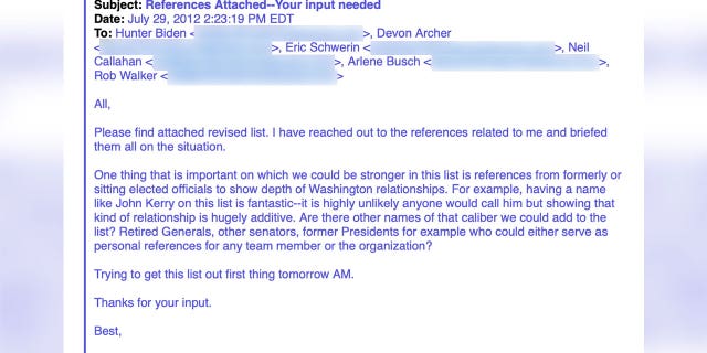 In a July 2012 email from John DeLoche, one of the RSTP partners, to Walker, Schwerin, Hunter, and other partners, he says, "One thing that is important on which we could be stronger in this list is references from formerly or sitting elected officials to show depth of Washington relationships."