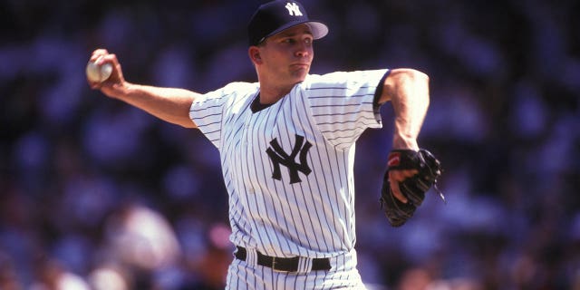 John Wetteland of the New York Yankees pitches against the Cleveland Indians June 1, 2000, at Yankee Stadium in New York.