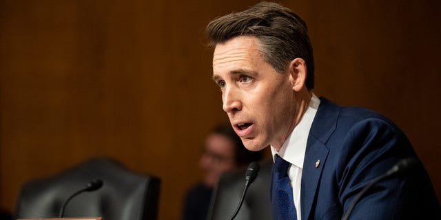 Sen. Josh Hawley, R-Mo., grills Colleen Shogan, nominee to be Archivist of the United States, about her twitter feed during her confirmation hearing in the Senate Homeland Security and Governmental Affairs Committee in Washington on Tuesday, February 28, 2023. 