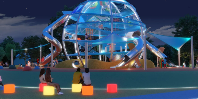The glow-in-the-dark playground will allow children to play day and night in Farmer's Branch, Texas.