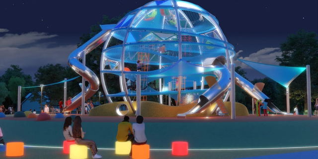 The glow-in-the-dark playground will allow children to play day and night in Farmer's Branch, Texas.