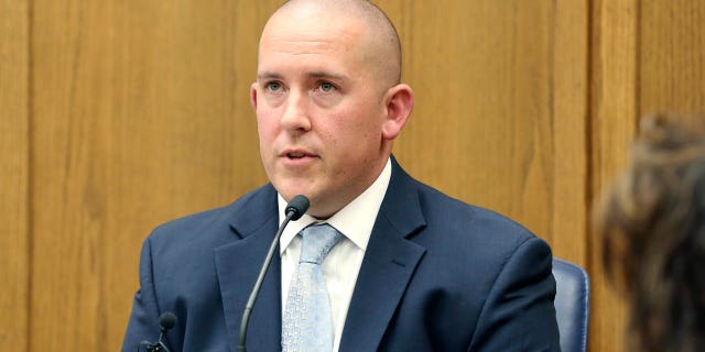 Wichita, Kansas, police officer Justin Rapp, who fatally shot Andrew Finch during a hoax call, testifies in a 2018 preliminary hearing over the incident.