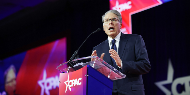 NRA CEO Wayne LaPierre speaks at CPAC on March 3, 2023.