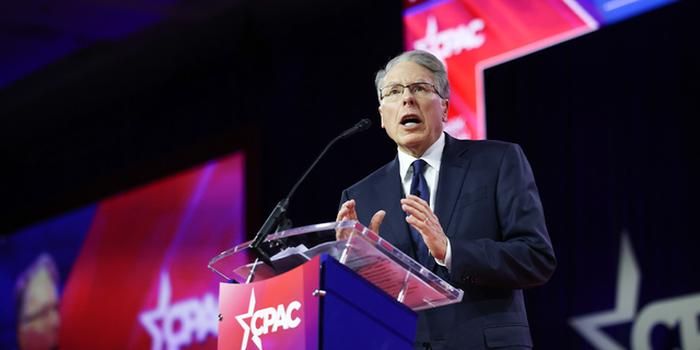 NRA CEO Wayne LaPierre speaks at CPAC on March 3, 2023.