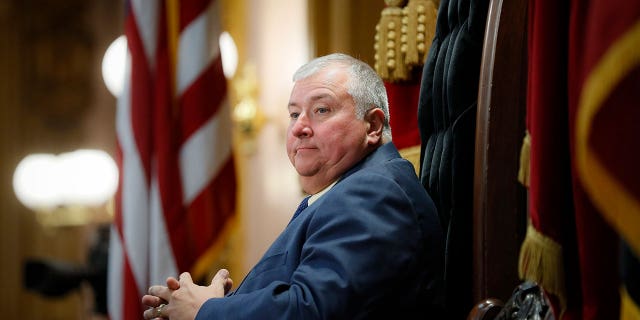 Then-Ohio House Speaker Larry Householder sits at the head of a legislative session in Columbus, Ohio, on Oct. 30, 2019.