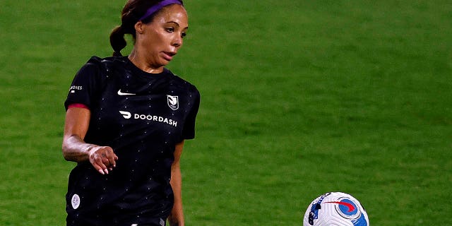 Sydney Leroux of Angel City FC at Banc of California Stadium July 1, 2022, in Los Angeles.