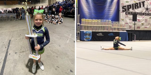Peyton Thorsby, 8, competed without her squad at her cheerleading competition in Florida — and took home a first-place win.