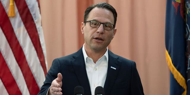 Pennsylvania Democratic Gov. Josh Shapiro speaks during a news conference in Philadelphia on Feb. 16, 2023. 