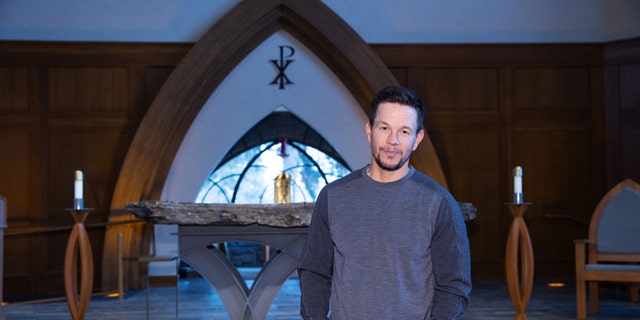 Mark Wahlberg visits All Saints Chapel at Carroll College on behalf of the film "Father Stu" April 4, 2022, in Helena, Montana.