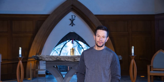 Mark Wahlberg visits All Saints Chapel at Carroll College on behalf of the film "Father Stu" April 4, 2022, in Helena, Montana.