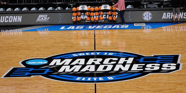 Detail shots of the court at West Regional - Practice Day at T-Mobile Arena on March 22, 2023 in Las Vegas, Nevada. 