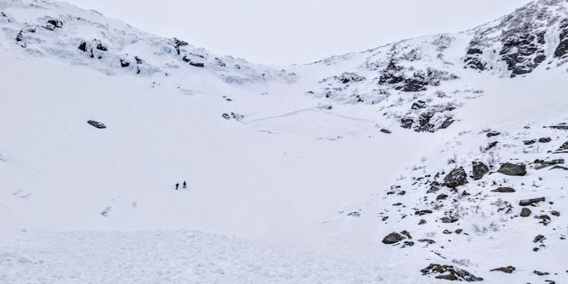 The aftermath of an avalanche on New Hampshire's Mount Washington that nearly swept away a skier and snowboarder.