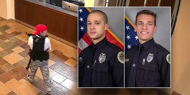 Metro Nashville Police Chief John Drake identified the two officers, inset, who fatally shot suspected school shooter Audrey Elizabeth Hale on March 27, 2023.