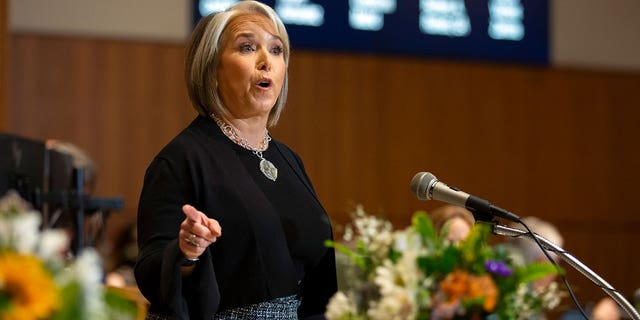 New Mexico Gov. Michelle Luján Grisham delivers an address in Santa Fe on Jan.17, 2023.