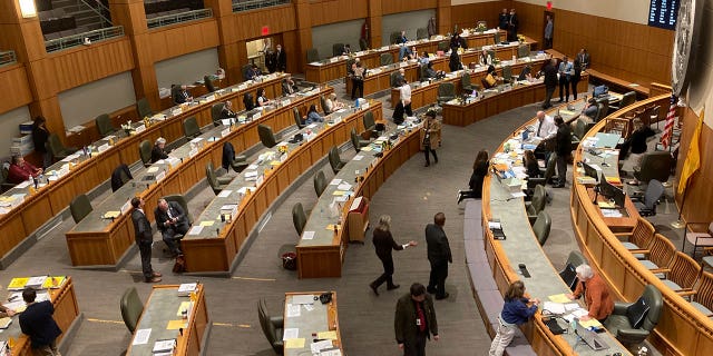 The New Mexico House of Representatives adjourns for the night on March 16, 2023, in Santa Fe, New Mexico. A sweeping tax-relief package was approved by the state Legislature Saturday and will head to Gov. Grisham’s desk next.