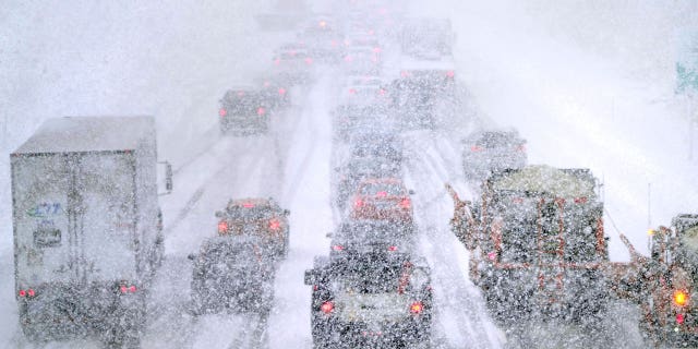 Traffic is at a standstill on Interstate 93 in Londonderry, New Hampshire, as the Northeast anticipates up to two feet of snow Tuesday.