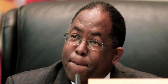 Los Angeles County Supervisor Mark Ridley-Thomas attends a board meeting on June 1, 2010. Ridley-Thomas was convicted on federal corruption charges Thursday.