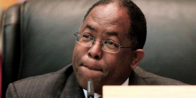 Los Angeles County Supervisor Mark Ridley-Thomas attends a board meeting on June 1, 2010. Ridley-Thomas was convicted on federal corruption charges Thursday.