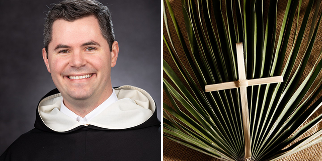 The palms were a symbol of victory during Jesus' time, said Fr. Patrick Mary Briscoe, shown here at left.