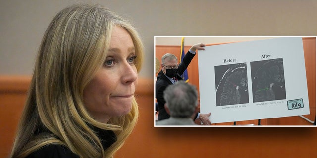 Gwyneth Paltrow's lawyer shows the jury an exhibit during day seven of the civil trial.